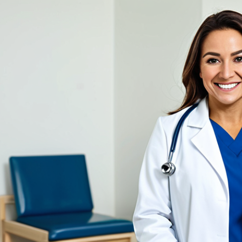 **

"A professional female doctor wearing a modest white coat, smiling warmly in a clean and modern hospital environment, fully clothed, appropriate attire, safe for work, perfect anatomy, natural proportions, professional medical photography, high quality, family-friendly"

**