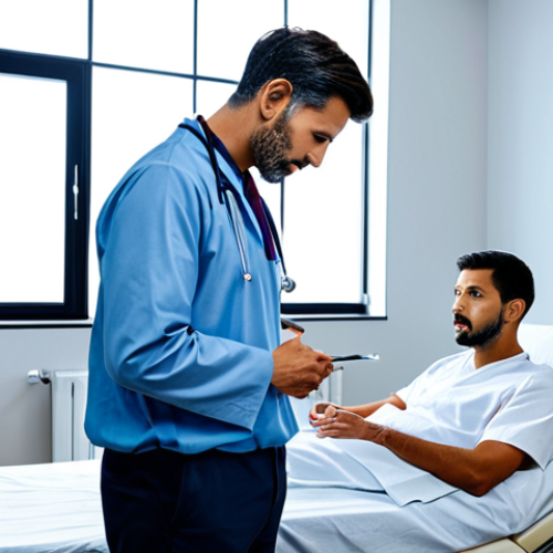 **

"A doctor in a professional setting, explaining a diagram of the prostate to a fully clothed male patient. The scene is set in a modern clinic, appropriate content, safe for work, modest attire, perfect anatomy, natural proportions, illustrating health and well-being."

**