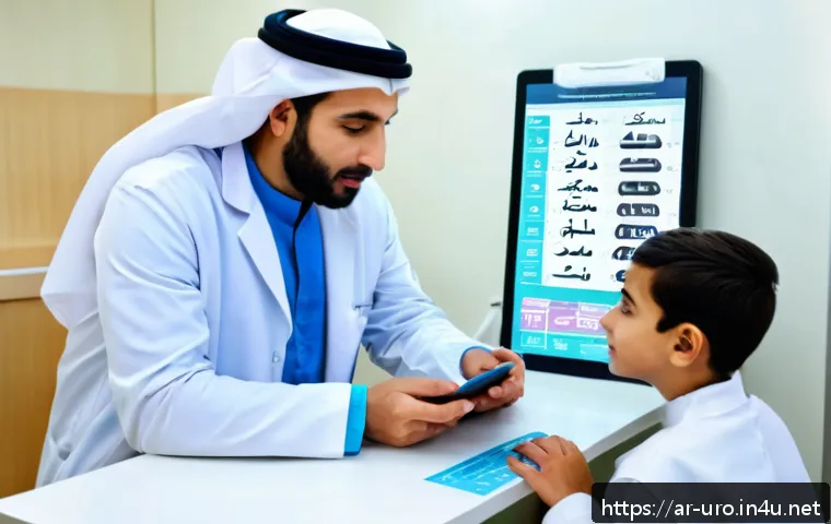 비뇨기과에서 시행하는 PSA 검사 - A detailed medical consultation scene set in a modern clinic in the Middle East, featuring an Arab m...